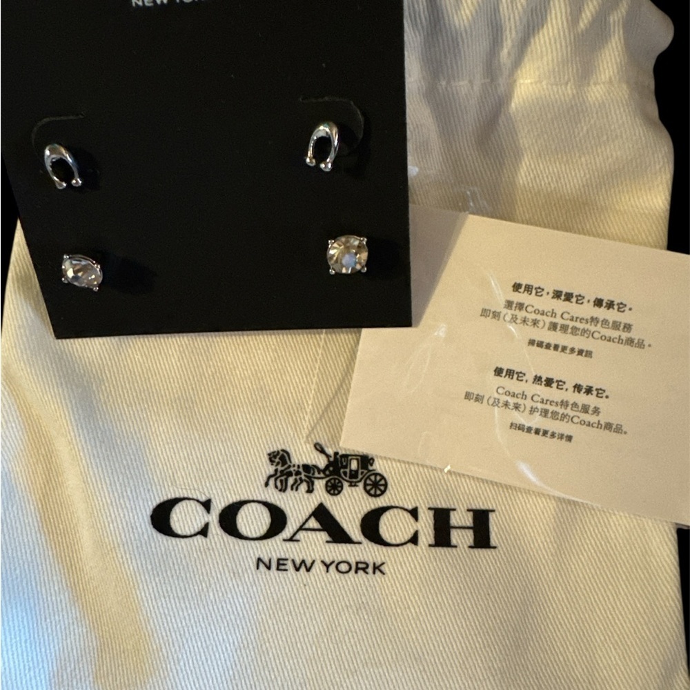 Coach Silver Set - Letter “C” and CZ Silver Posts Earring Set - Picture 3 of 3